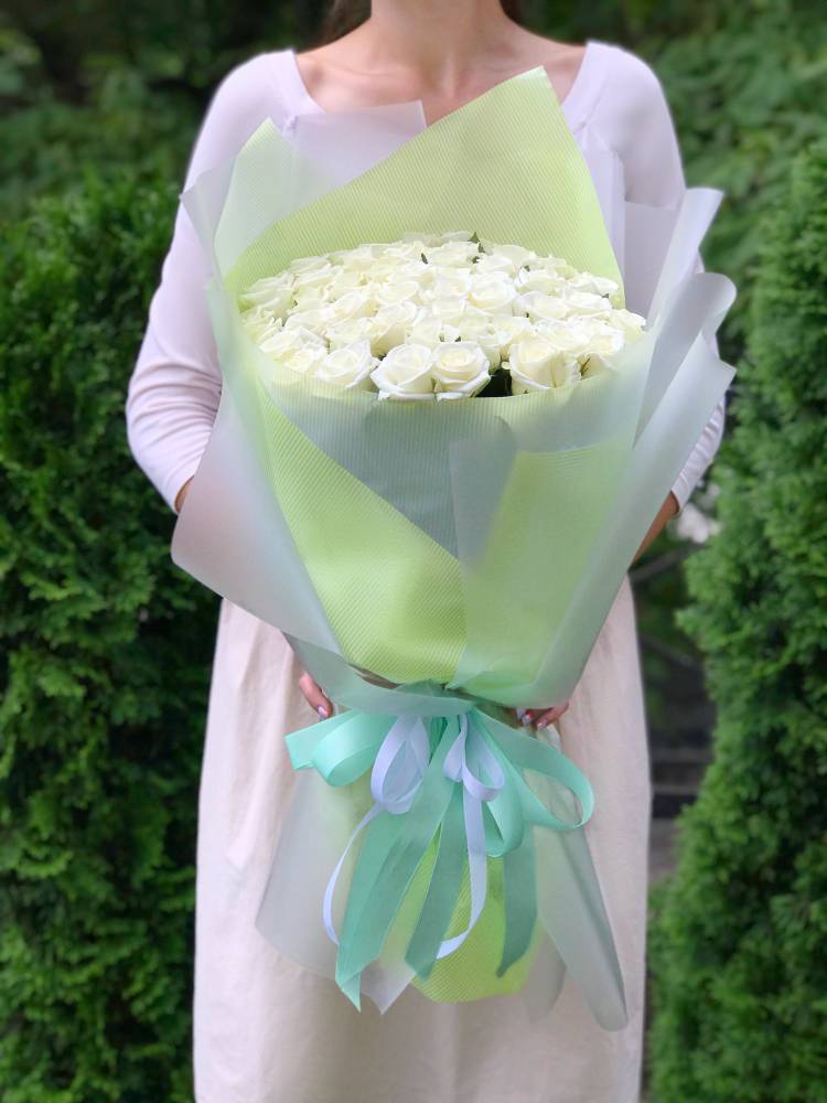 Bouquet of 51 White Roses "Moonlight"